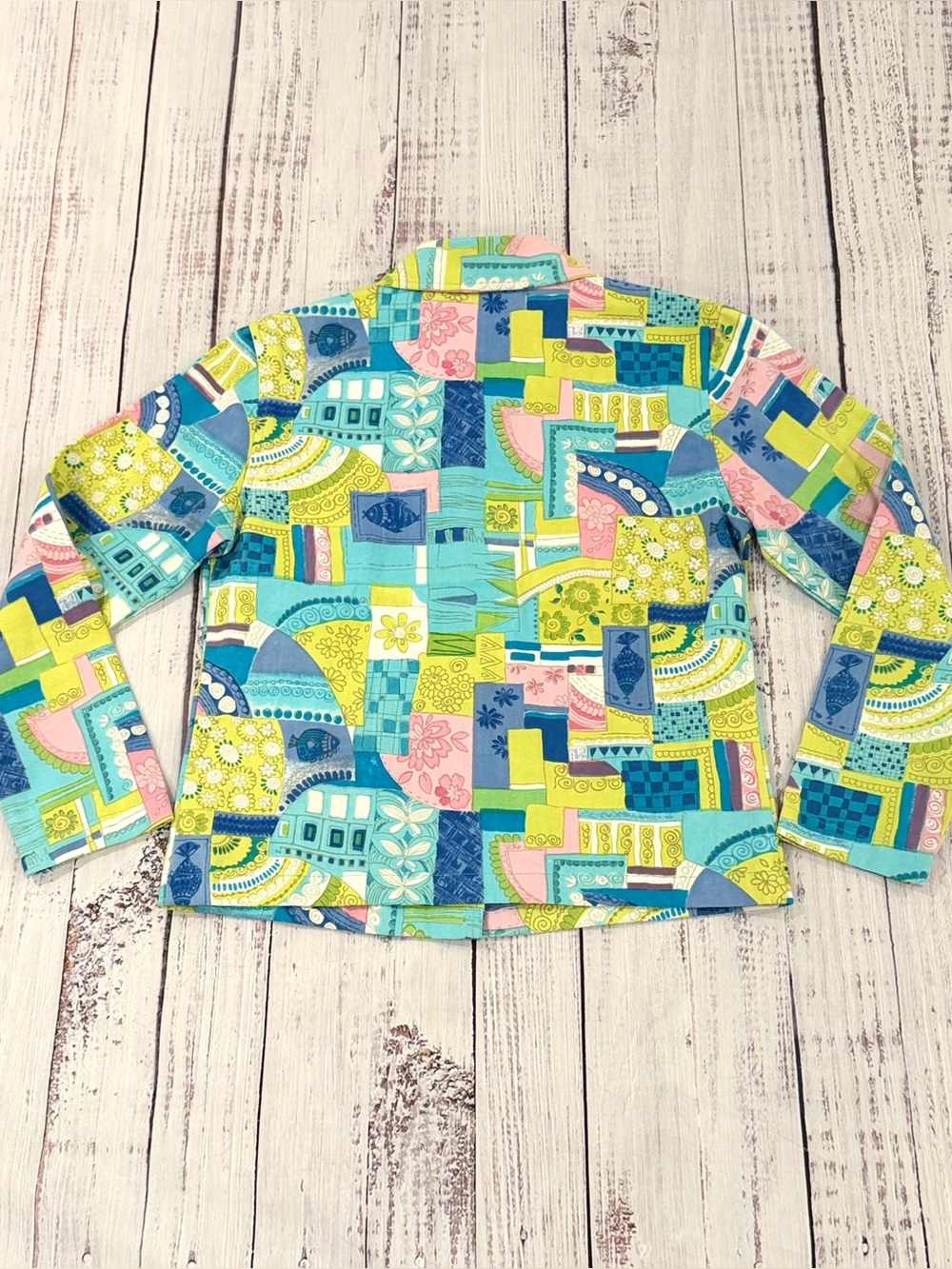 VTG Life Style Crazy Fun Fish Jacket Pop Art Novelty Size Petite Petite (PP) - Picture 2 of 7